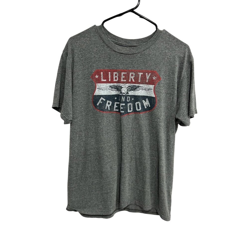 Gray Liberty and Freedom Graphic T Shirt Mens Size M Bonoma Cotton Blend